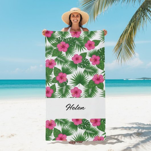 Custom Large Tropical Flower Beach Towel for Her Strandtuch