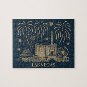 Custom Las Vegas Skyline Gold Line Art Vintag Puzzle