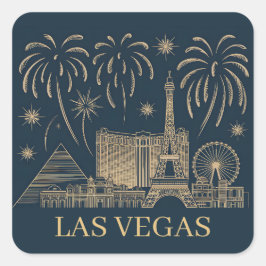 Custom Las Vegas Skyline Gold Line Art Vintag Quadratischer Aufkleber