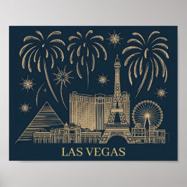 Custom Las Vegas Skyline Gold Line Kunst-Reise Poster