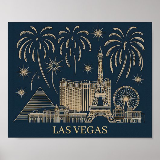 Custom Las Vegas Skyline Gold Line Kunst-Reise Poster (Vorne)