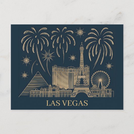 Custom Las Vegas Skyline Gold Line Kunst-Reise Postkarte (Vorderseite)