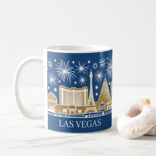 Custom Las Vegas Strip Skyline Vintage Cityscape Kaffeetasse (Mit Donut)