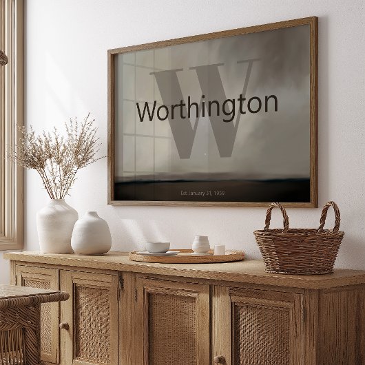 Custom Last Name Print Moody Gift for Couple Est  Poster