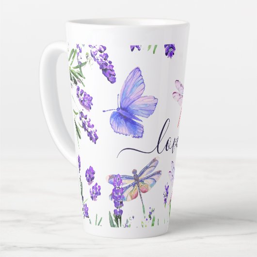 Custom Lavendel Dragonfly Shabby Chic Boho Style Milchtasse (Linke Ecke)