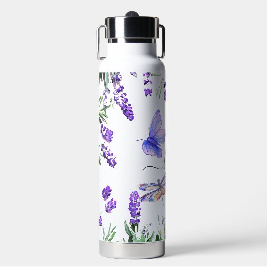 Custom Lavendel Dragonfly Shabby Chic Boho Style Trinkflasche (Vorderseite)