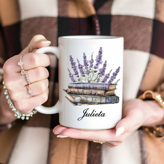 Custom Lavendel Floral Book Tasse, Buchgeschenk Kaffeetasse