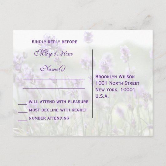 Custom Lavender Bohemisch Wedding RSVP Postkarten (Rückseite)