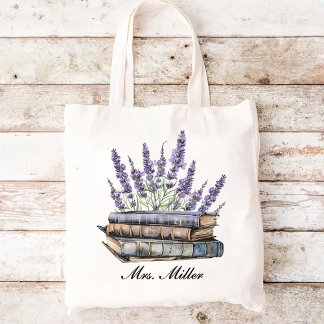 Custom Lavender Floral Book Tote Bag für Lehrer Tragetasche