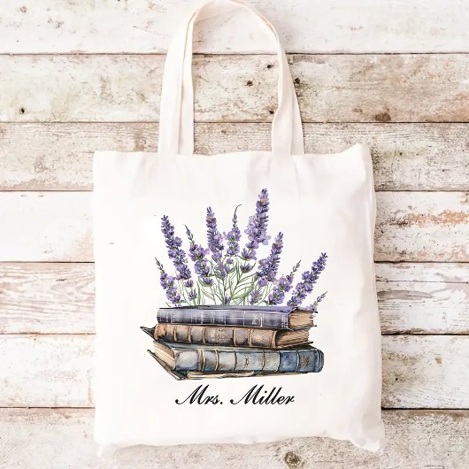 Custom Lavender Floral Book Tote Bag für Lehrer Tragetasche