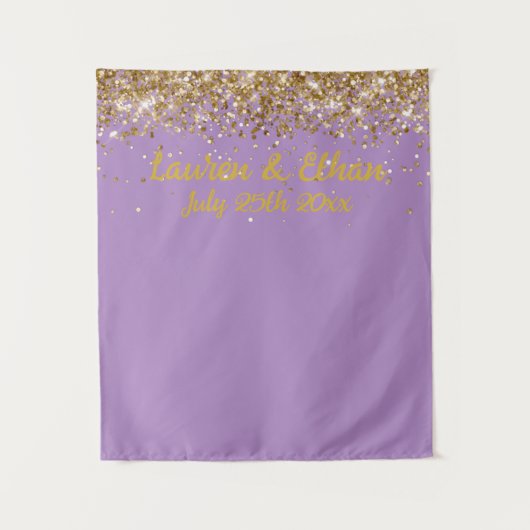 Custom Lavender & Gold Glitter Wedding Photo Booth Wandteppich (Vorderseite)