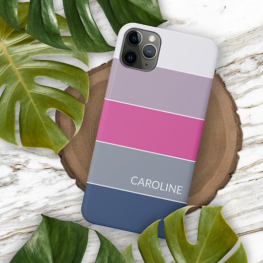Custom Lavender Violet Dark Blue Pink Grau Streife iPhone Hülle