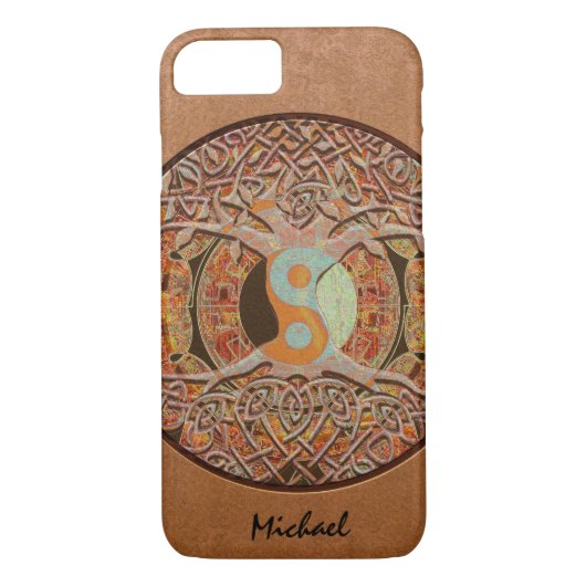 Custom Leather Look Yin Yang Tree of Life Case-Mate iPhone Hülle (Rückseite)