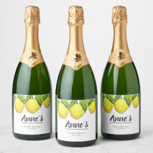 Custom Lemon Brautparty Theme Wasserfarbe Schaumweinetikett