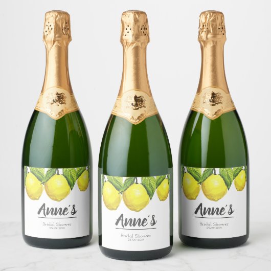 Custom Lemon Brautparty Theme Wasserfarbe Schaumweinetikett (Flaschen)