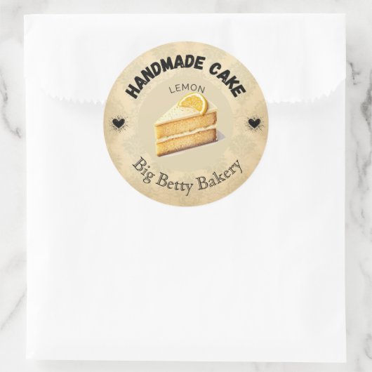 Custom Lemon Cake Labels | Personalisierte Bäckere Runder Aufkleber (Tasche)