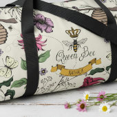 Custom Lemon Cream, Black & Gold Queen Bee & Crown Duffle Bag