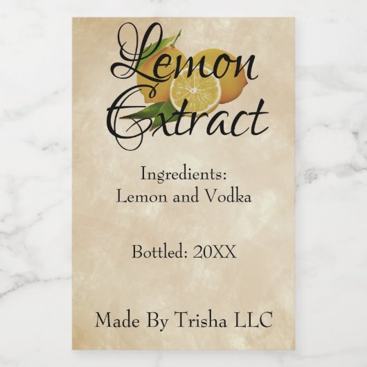 Custom Lemon Extract Oil Label Small Business Weinetikett (Einzelnes Label)