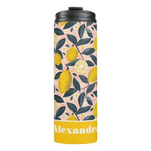 Custom Lemon Pattern Water Bottle with Name Thermosbecher (Vorderseite)
