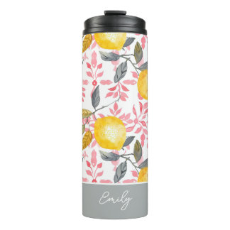 Custom Lemon Pattern Water Bottle with Name Thermosbecher