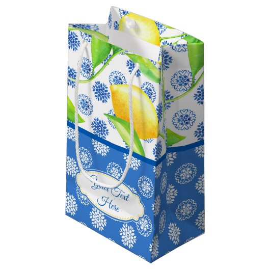 Custom Lemon und Blue Azulejos Kleine Geschenktüte (Vorderseite Schrägansicht)