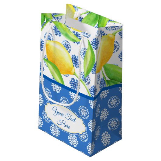 Custom Lemon und Blue Azulejos Kleine Geschenktüte (Rückseite Schrägansicht)