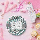 Custom Leopard Aqua, Grau, White Paper Teller (Party)