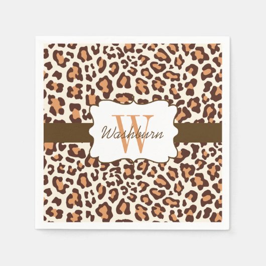 Custom Leopard Brown Tan Creme Cocktail Napkin Serviette (Vorderseite)