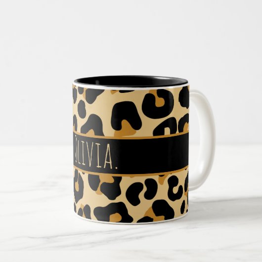 Custom Leopard Classic Moderne Print Classic Zwei- Zweifarbige Tasse (VorderseiteRechts)