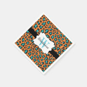 Custom Leopard Orange Black Aqua Cocktail Napkin Serviette (Ecke)