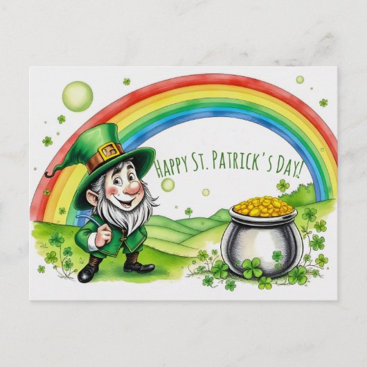 Custom Leprechaun Gnome St. Patrick's Day Shamrock Postkarte (Vorderseite)