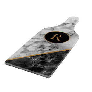Custom Letter Cutting Board Black White Marble Schneidebrett