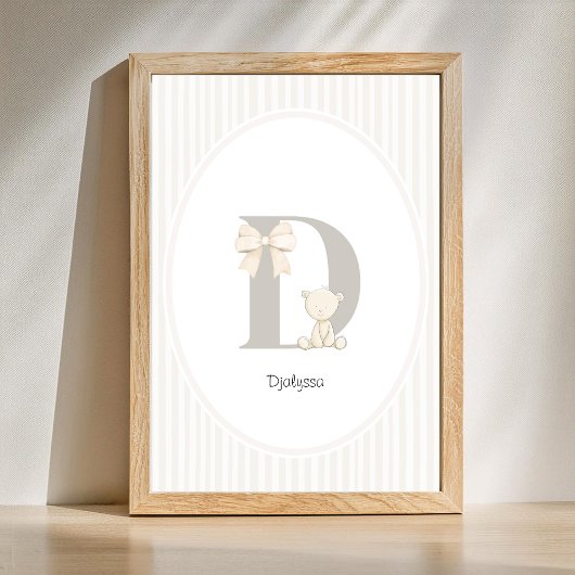 Custom Letter D Nursery Wall Art - Baby Name Print Poster