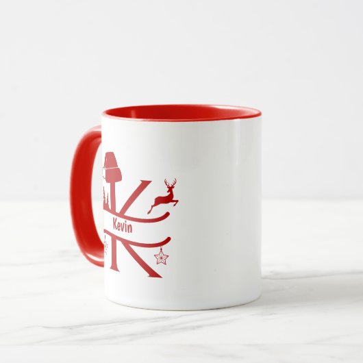 Custom Letter K Name Christmas Monogram Tasse (Vorderseite Links)