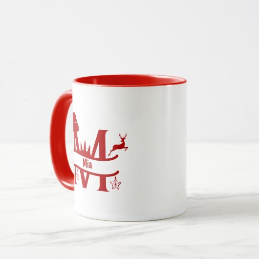 Custom Letter M Name Christmas Monogram Tasse (Vorderseite Links)