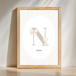 Custom Letter N Nursery Wall Art - Baby Name Print Poster