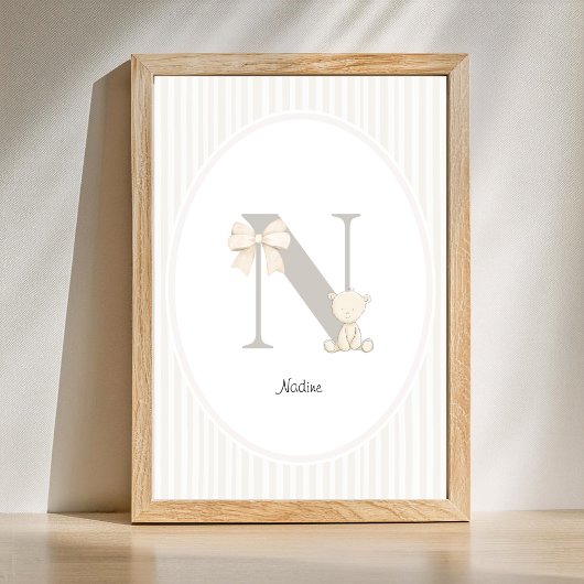 Custom Letter N Nursery Wall Art - Baby Name Print Poster