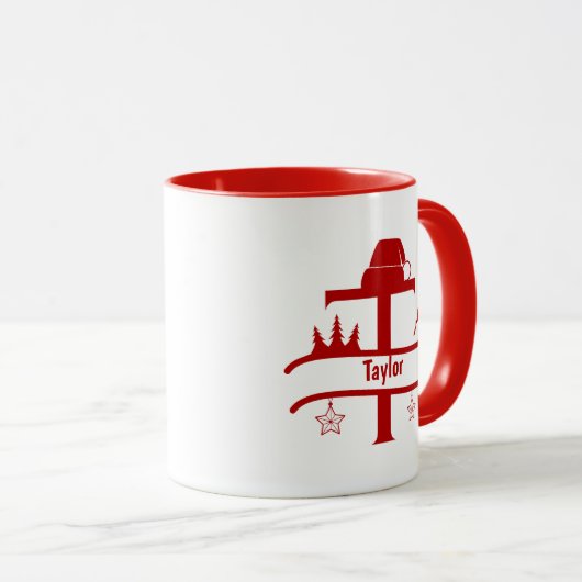 Custom Letter T Name Christmas Monogram Tasse (VorderseiteRechts)