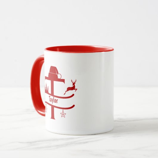 Custom Letter T Name Christmas Monogram Tasse (Vorderseite Links)