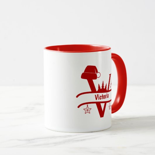 Custom Letter V Name Christmas Monogram Tasse (VorderseiteRechts)