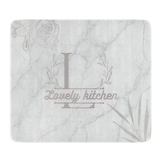 Custom Letter White and Gray Marble Cutting Board Schneidebrett (Vorderseite)
