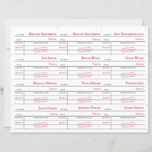 Custom Library Checkout Card Table Number Cards (Vorderseite)