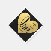 Custom LIEBE Black Gold Hochzeitscocktail Serviette (Ecke)