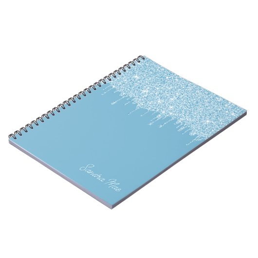 Custom Light and Dark Summer Sky Blue Glitzer Notizblock (Linke Seite)