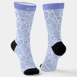 Custom Light Blue Bright Lila Paisley Muster Socken