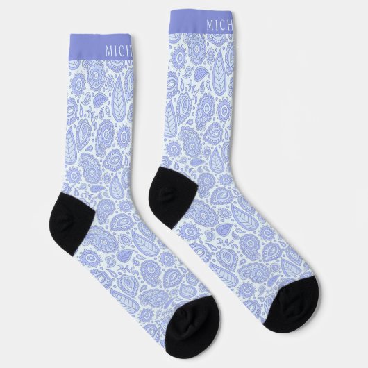 Custom Light Blue Bright Lila Paisley Muster Socken (Rechts)