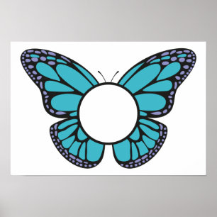 Custom Light Blue Butterfly Round Monogram Poster