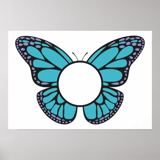 Custom Light Blue Butterfly Round Monogram Poster (Vorne)