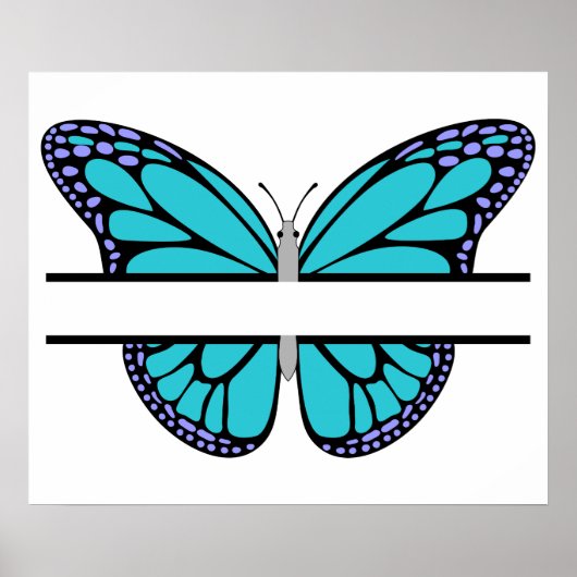 Custom Light Blue Butterfly Split Monogram Poster (Vorne)