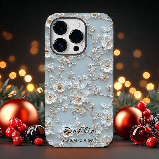 Custom Light Blue Embroted floral Motivierend Case-Mate iPhone Hülle